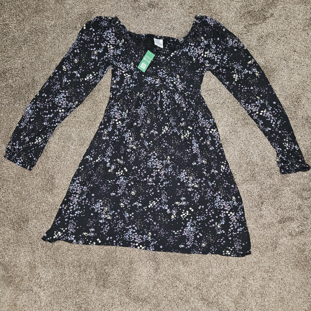 Gap Kids Black Floral Long Sleeve Girls Dress Size XL 12 NWT